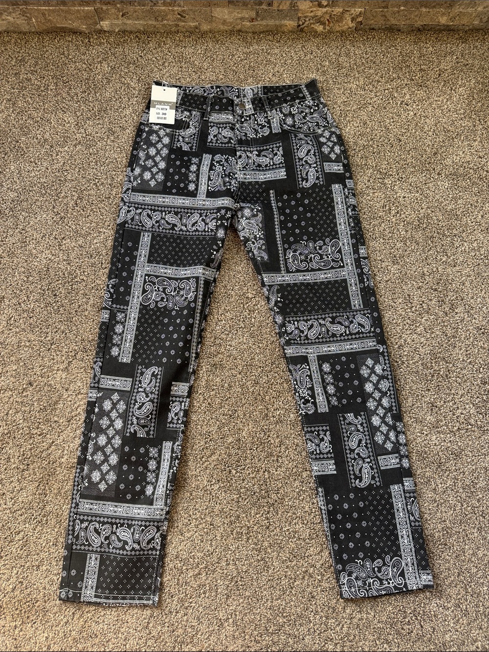 MLANM NWT Black Bandana Print Women's 30 Skinny Jeans